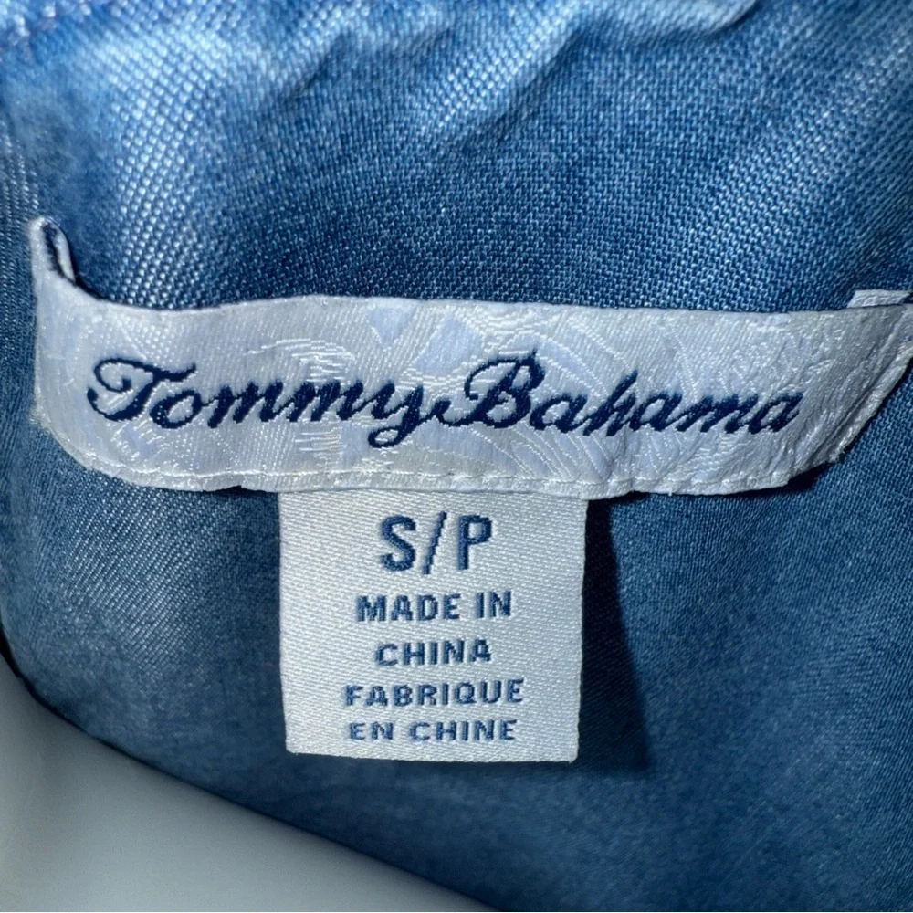Tommy Bahama Dress Small Chambray Tropical Floral Print‎ Sleeveless with Pockets